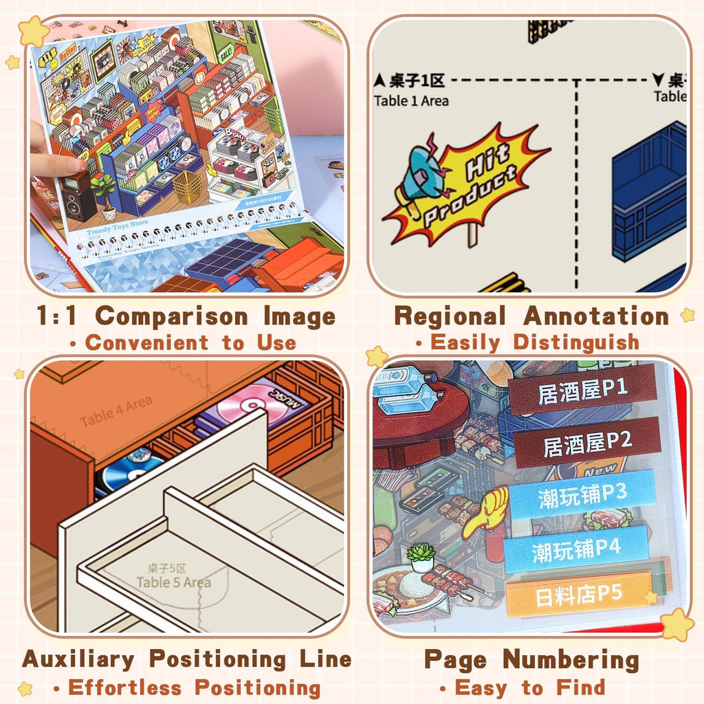 SIMNO 10-Scene Sticker Collection Book — Food Paradise (Built-in Positioning Lines) — Kids' DIY Quiet Book & Stress-Relief Toy