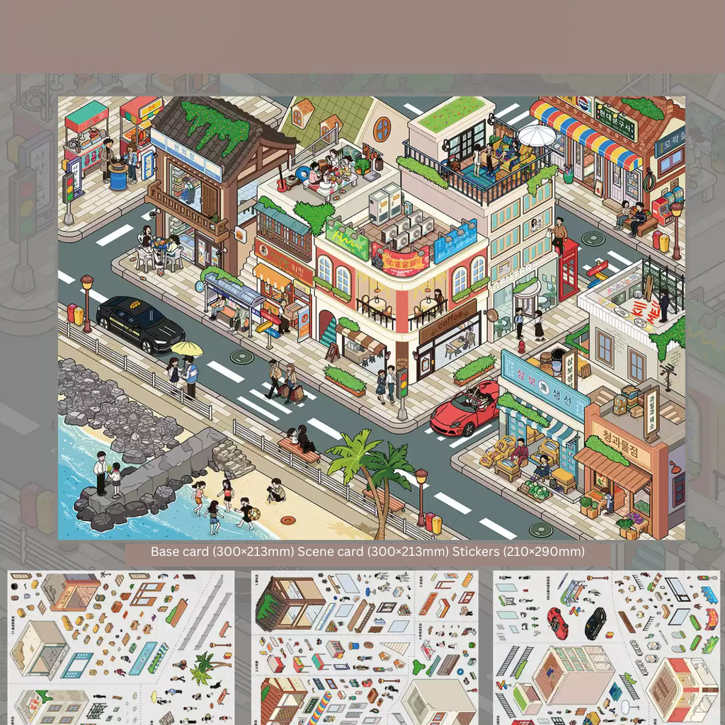 City Street Kdrama Scene Stickers, 300×213mm, Large Scene Sheet, Extra Glossy Laminated Film