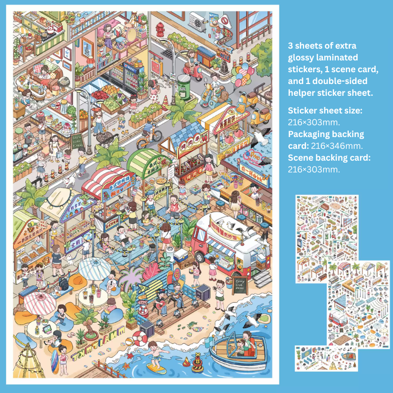 Cáimǐ Creative 1.0 — Street Grid Diorama Scene Stickers, Miniature Scene Sticker Art, DIY Handmade Craft & Journal Stickers