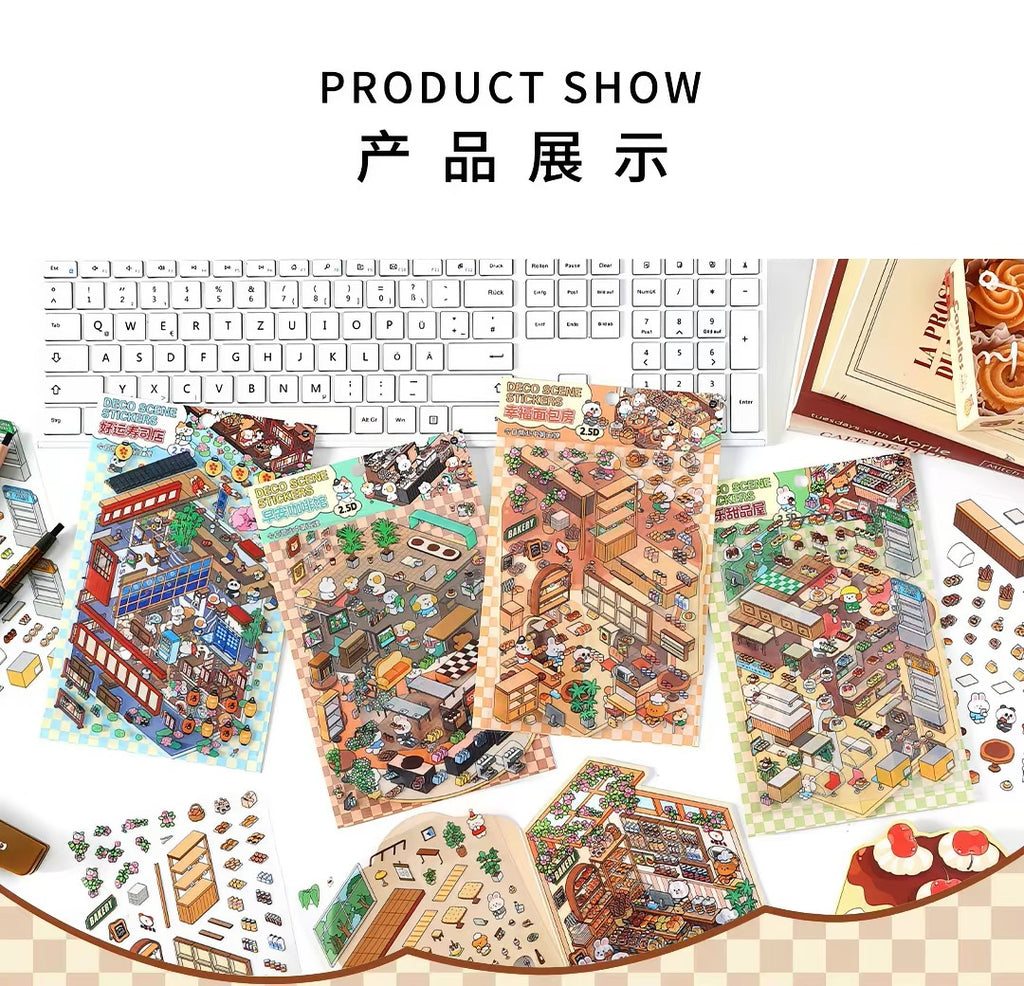 Today’s Open for Business – Vol. 5, 3D Scenery Little House Stickers – Girl’s Miniature Storage Scene DIY Journal/Scrapbook Sticker Toy