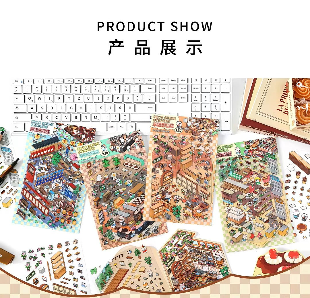 Today’s Open for Business – Vol. 5, 3D Scenery Little House Stickers – Girl’s Miniature Storage Scene DIY Journal/Scrapbook Sticker Toy