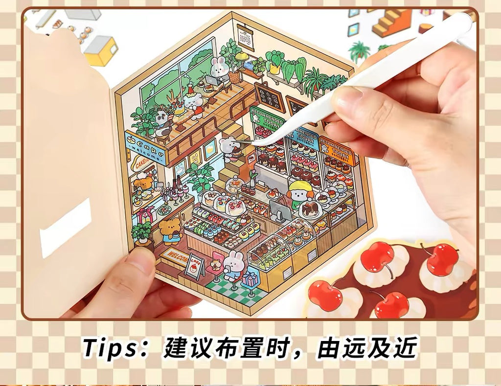 Today’s Open for Business – Vol. 5, 3D Scenery Little House Stickers – Girl’s Miniature Storage Scene DIY Journal/Scrapbook Sticker Toy