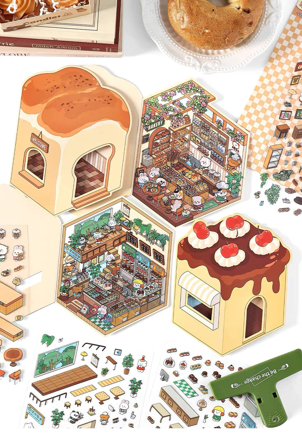 Today’s Open for Business – Vol. 5, 3D Scenery Little House Stickers – Girl’s Miniature Storage Scene DIY Journal/Scrapbook Sticker Toy