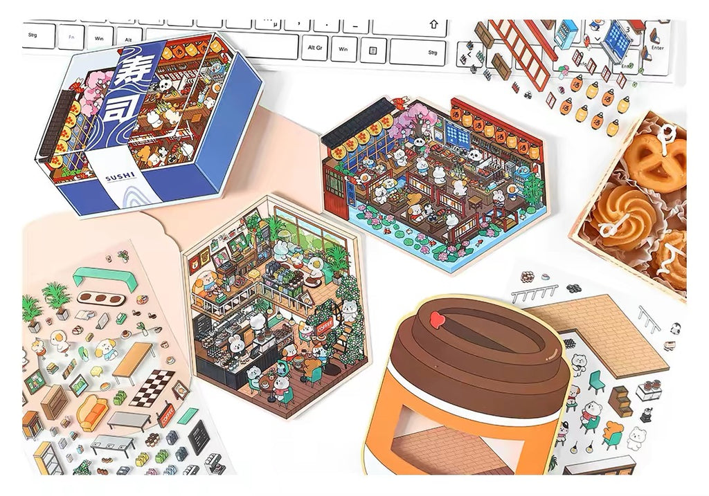 Today’s Open for Business – Vol. 5, 3D Scenery Little House Stickers – Girl’s Miniature Storage Scene DIY Journal/Scrapbook Sticker Toy