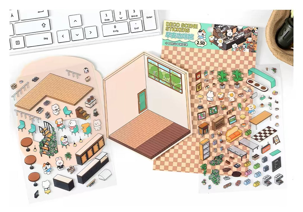 Today’s Open for Business – Vol. 5, 3D Scenery Little House Stickers – Girl’s Miniature Storage Scene DIY Journal/Scrapbook Sticker Toy