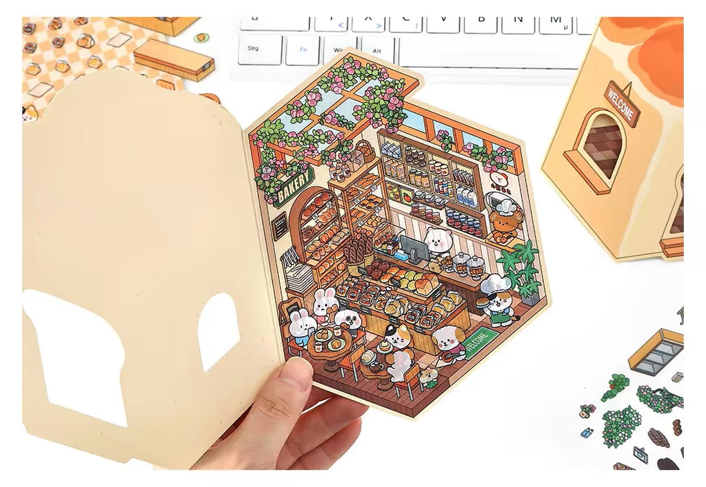 Today’s Open for Business – Vol. 5, 3D Scenery Little House Stickers – Girl’s Miniature Storage Scene DIY Journal/Scrapbook Sticker Toy