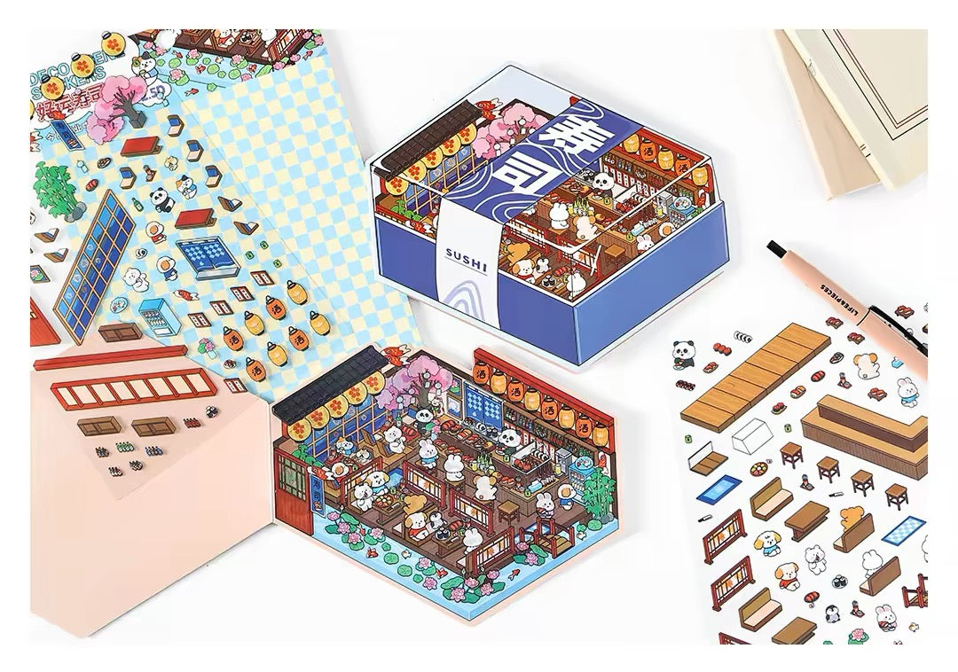 Today’s Open for Business – Vol. 5, 3D Scenery Little House Stickers – Girl’s Miniature Storage Scene DIY Journal/Scrapbook Sticker Toy