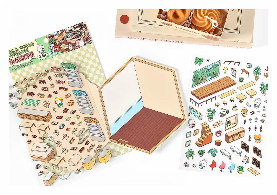 Today’s Open for Business – Vol. 5, 3D Scenery Little House Stickers – Girl’s Miniature Storage Scene DIY Journal/Scrapbook Sticker Toy