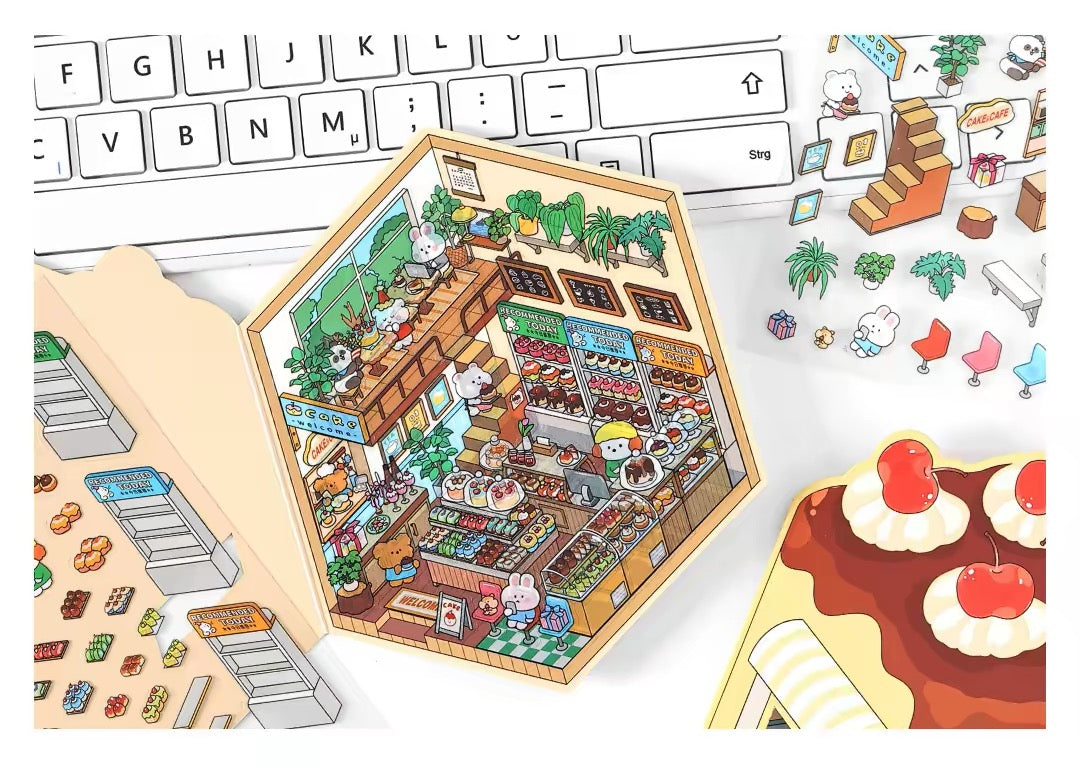 Today’s Open for Business – Vol. 5, 3D Scenery Little House Stickers – Girl’s Miniature Storage Scene DIY Journal/Scrapbook Sticker Toy
