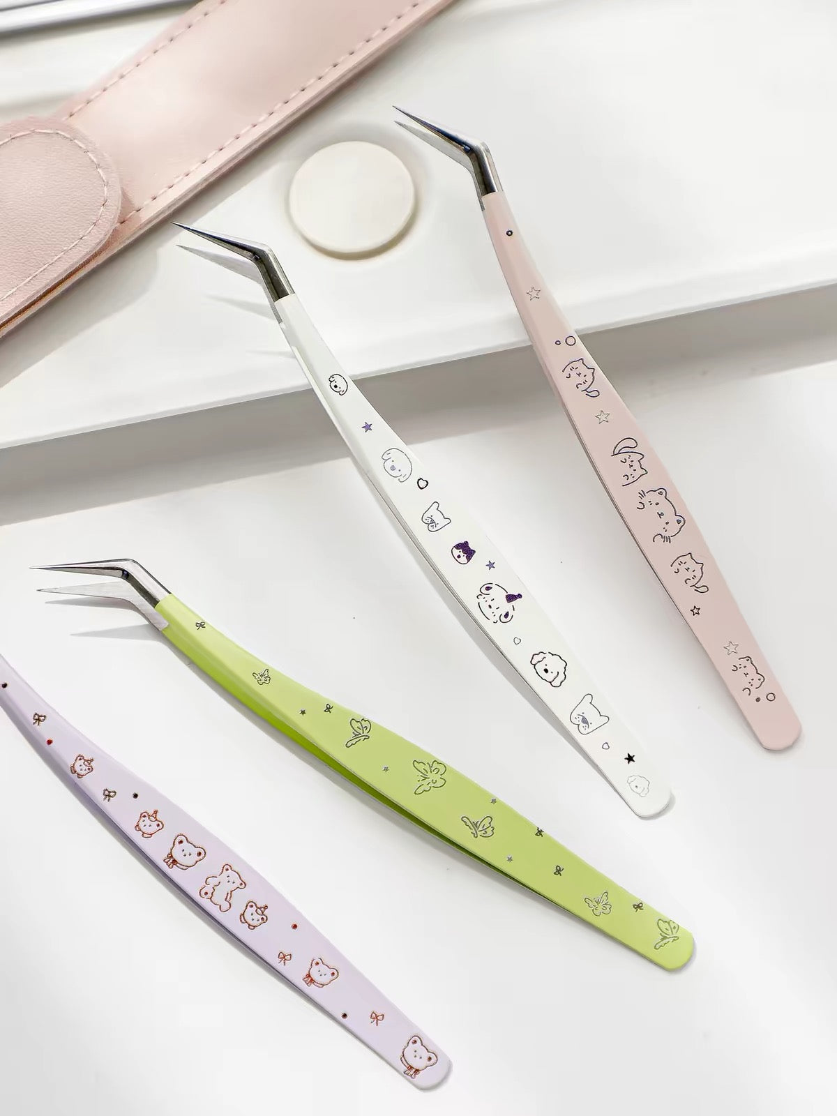 Journal/Perler Bead Tweezers - Cute Cartoon Journaling Tool Clip Set, Style High-Value Curved-Tip Tweezers
