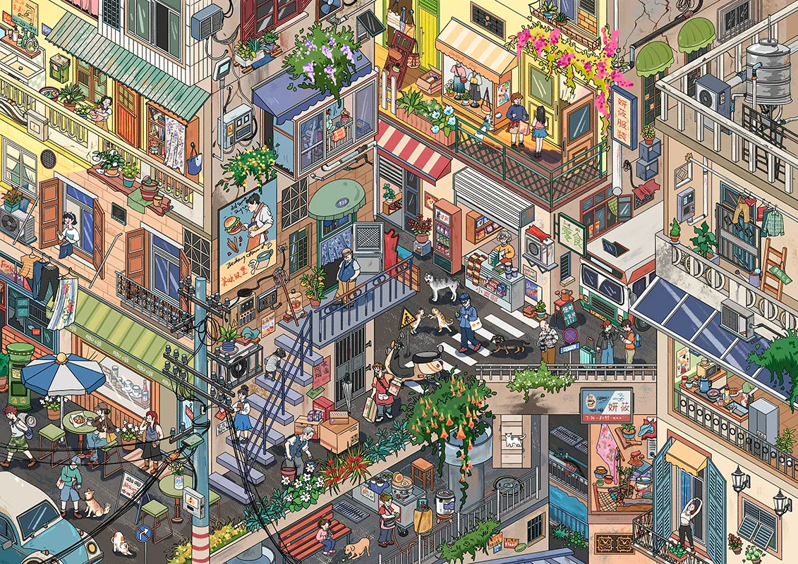 Yanmiao 12.0 Chongqing Streetscape Series, New Large Scene Building Sticker, DIY Girls' Cartoon Miniature Scene Sticker Painting