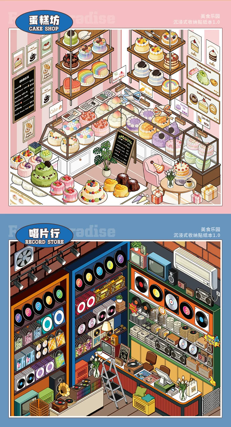 SIMNO 10-Scene Sticker Collection Book — Food Paradise (Built-in Positioning Lines) — Kids' DIY Quiet Book & Stress-Relief Toy