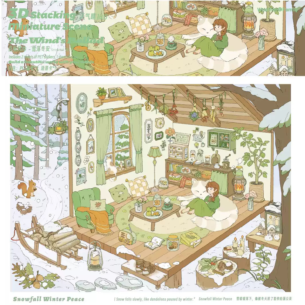Clear Skies, 16.0 - Listen to the Wind Sing" Miniature Diorama-Building Stickers, Fun Large-Format Scene Sheet, DIY Craft Stickers for Girls