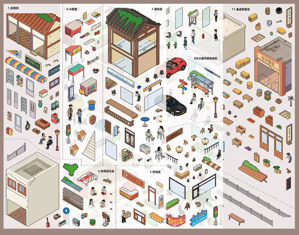 City Street Kdrama Scene Stickers, 300×213mm, Large Scene Sheet, Extra Glossy Laminated Film