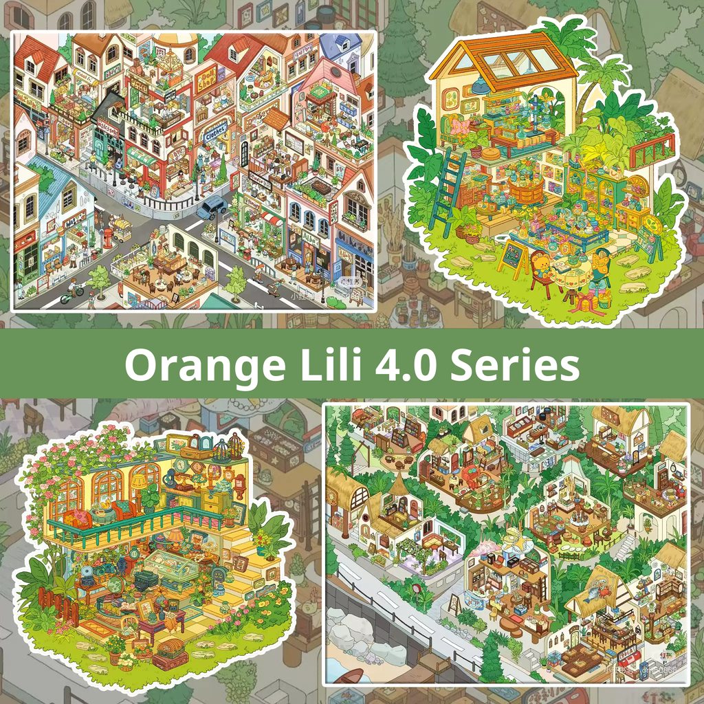 Orange Lili 4.0 Scene Building Sticker, Special Oil Coating Process, Stress-Relief DIY Journal Sticker, 3D Stereoscopic Miniature Scene Sticker