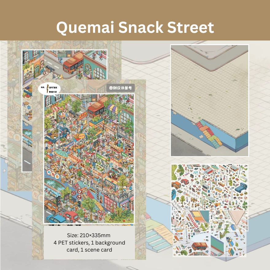 Quemai 16.0 Snack Street Scene Building Sticker, New 3D Stereoscopic Layered Scene, Stress-Relief Miniature DIY