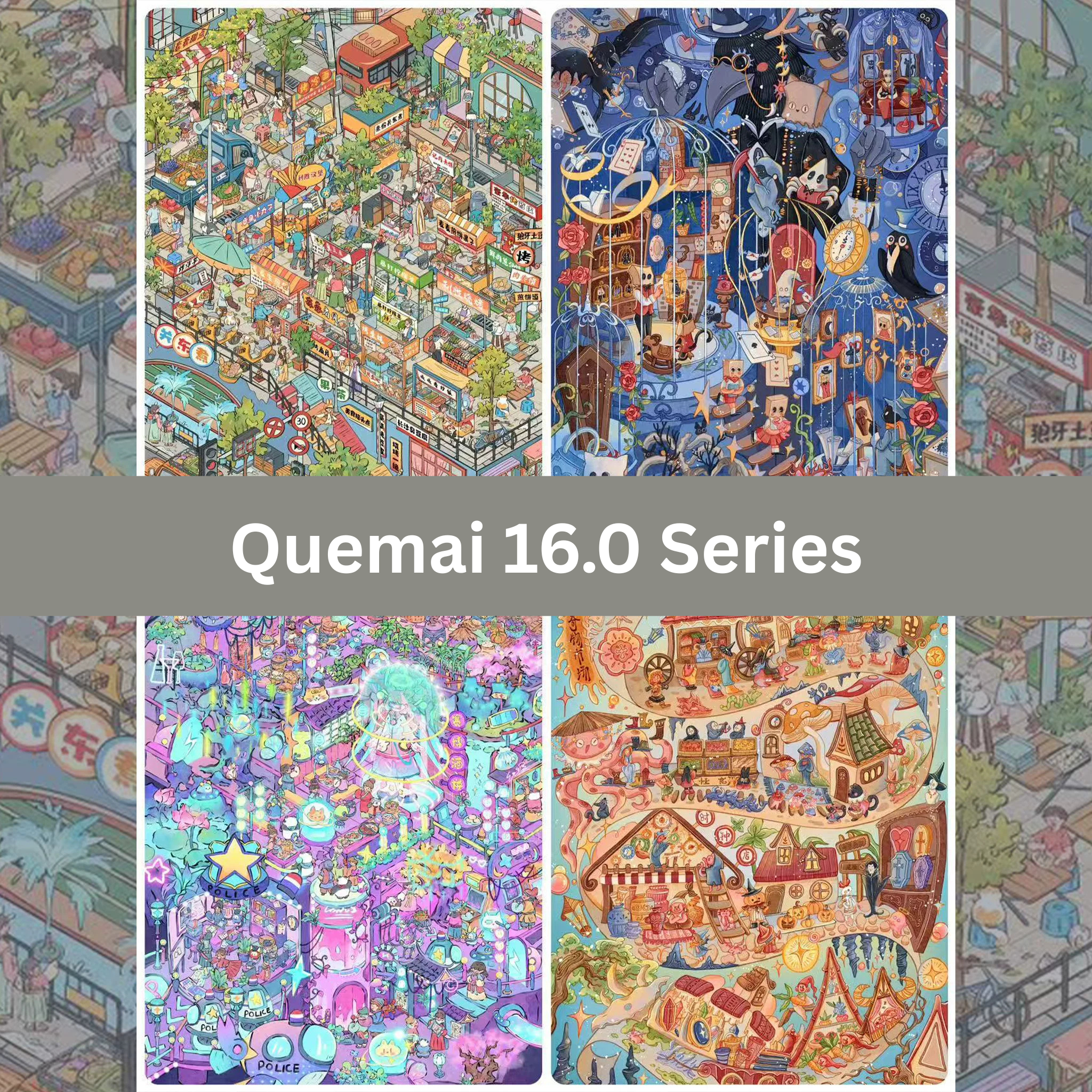 Quemai 16.0 Snack Street Scene Building Sticker, New 3D Stereoscopic Layered Scene, Stress-Relief Miniature DIY