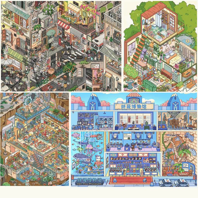Yanmiao 12.0 Chongqing Streetscape Series, New Large Scene Building Sticker, DIY Girls' Cartoon Miniature Scene Sticker Painting